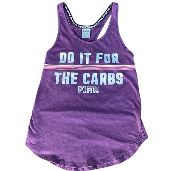 PINK VICTORIA’S SECRET PURPLE GIRLS TANK TOP DO IT FOR THE CARBS SIZE XS - Picture 1 of 5